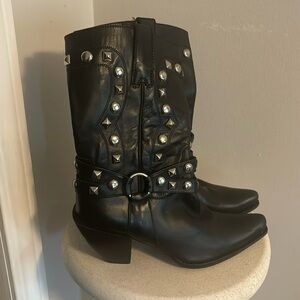 Black Studded Heeled Boots